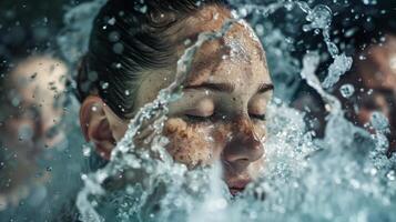 The athletes muscles are visibly relaxed and less inflamed as the cold water works its magic soothing any tension from their intense workout photo