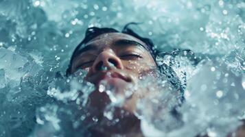 3. A person submerged in an ice bath taking deep breaths as they overcome the discomfort to build their mental resilience photo