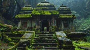 An ancient mosscovered temple adorned with ice baths where pilgrims come to connect with nature and purify their mind and body photo