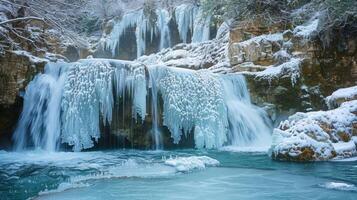 A breathtaking waterfall where people take turns standing beneath its freezing falls as part of an ice bath ritual believed to bring them closer to the divine photo