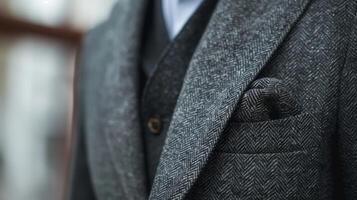 A sleek and versatile charcoal grey blazer with a slim fit and crafted from a smooth and wrinkleresistant fabric photo