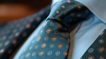 A muted teal silk tie with a geometric print a unique and eyecatching addition to any tie collection photo