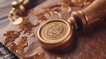 A personalized wax seal stamp featuring a custom monogram or intricate design elevating any envelope or letter to a luxurious level of sophistication photo