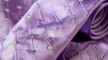 A soft lavender silk tie with a small repeating diamond pattern adding a soft touch of color to any ensemble photo