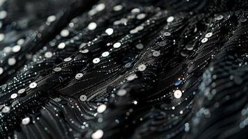 For a touch of glamour a black sequin midi dress with a plunging neckline and sleeves. The monochrome color scheme elevates the dress to a chic and elegant level photo