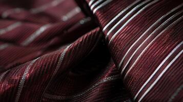 A timeless maroon silk tie with a diagonal silver stripe adding a touch of elegance to any suit photo
