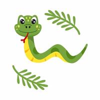 Cute snake and fir branch. Symbol of new year 2025. Illustration for design of postcard. vector