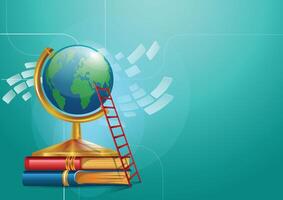 A globe and books on a blue background vector