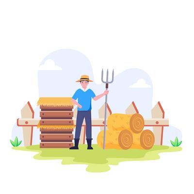 Garden, farm and ranch. man tending garden illustration,
