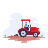 Illustration of a farmer driving a tractor in a field, vector