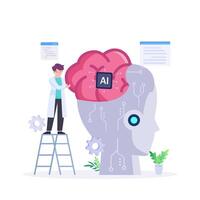 Scientist developing artificial intelligence robot illustration vector