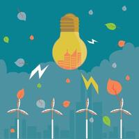 Light Bulb Filled with Buildings and Floating vector