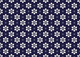 White symbol floral minimal style on dark blue background, ethnic fabric seamless pattern, design for cloth, carpet, batik, wallpaper, wrapping etc. vector