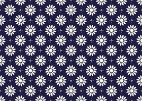 White symbol floral minimal style on dark blue background, ethnic fabric seamless pattern, design for cloth, carpet, batik, wallpaper, wrapping etc. vector