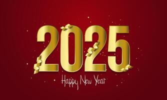 Golden 2025 Number for New Year Celebration with Red Background. vector