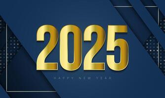 Golden 2025 Number for New Year Celebration on Abstract Blue Background. vector