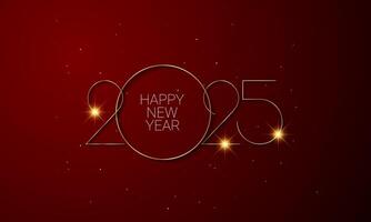 2025 Happy New Year Celebration Design with Golden Number on Red Background. vector