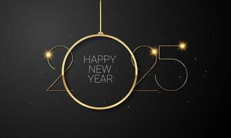 2025 Happy New Year Celebration Design with Golden Number on Black Background. vector