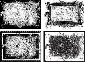 four black and white grunge frames with a square in the middle, four square frames with grunge texture , vector