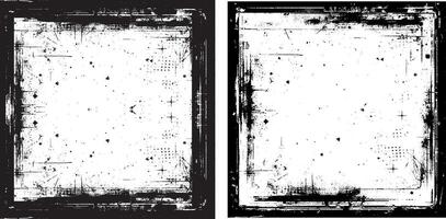 tow different frames with grunge textures, old frame with a frame, antique photo frame, black and white grunge frames with a border, two black and white frames set square vintage photo frame vector
