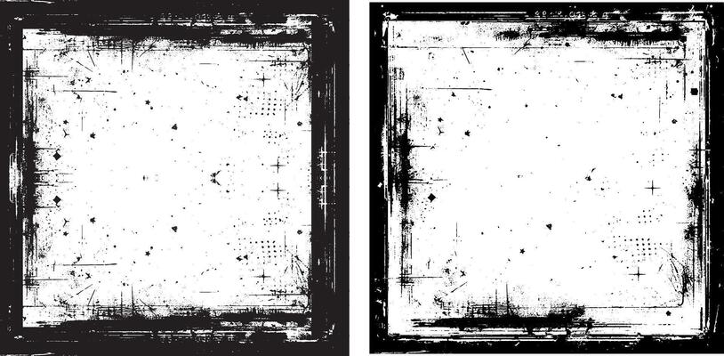tow different frames with grunge textures, old frame with a frame, antique photo frame, black and white grunge frames with a border, two black and white frames set square vintage photo frame