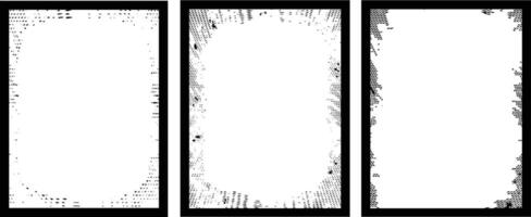 three black and white vertical vintage grunge frame banners with a white border, a set of four square frames with grunge paint, square frames with grunge texture , black and white frame set vector