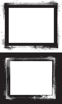 two black and white frames with grunge paint on them