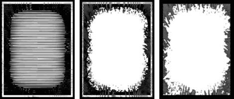 three black and white vertical vintage grunge frame banners with a white border, a set of four square frames with grunge paint, square frames with grunge texture , black and white frame set vector