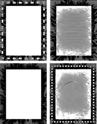 four black and white grunge frames with a square in the middle, four square frames with grunge texture ,