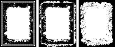 three black and white vertical vintage grunge frame banners with a white border, a set of four square frames with grunge paint, square frames with grunge texture , black and white frame set vector
