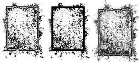 three black and white vertical vintage grunge frame banners with a white border, a set of four square frames with grunge paint, square frames with grunge texture , black and white frame set vector