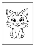 Simple coloring page for kids featuring a smiling cat, a black and white design and no shading. vector