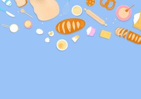 Top view bread and pastry recipe background vector