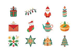 Christmas color icons bundle vector