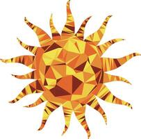 Geometric sun design. Abstract sun symbol. Polygonal sun shape. Orange and yellow hues. Intricate details. Sunburst pattern. Modern aesthetic. Simple and clean design. Versatile symbol. vector