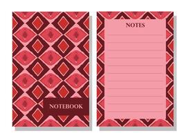 Notebook design cover with geometric seamless pattern. Maroon red and pink. Unique and original. Customizable. Versatile design. Suitable for both personal and professional. Fabric print. Wallpaper. vector