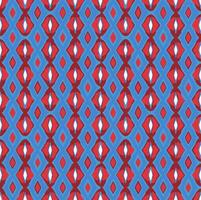 Repeating pattern of geometric shapes. Deep blue and vibrant red color scheme. Interconnected diamond and triangular elements. Intricate and detailed design. Seamless and endless repetition. vector