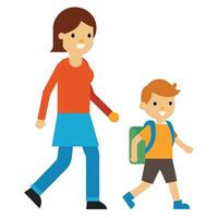 a boy with mother going to school vector