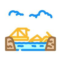 flooded bridge disaster color icon illustration vector