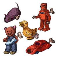 wind up toy set sketch hand drawn vector