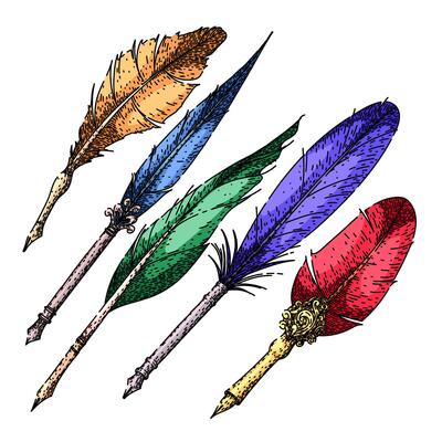 quill pen set sketch hand drawn