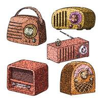 retro radio set sketch hand drawn vector
