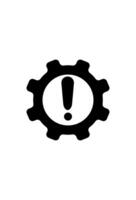 A black and white icon of a gearwheel with an exclamation mark vector
