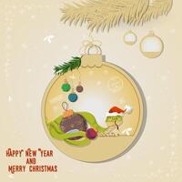 Illustration of the New Year and Christmas A snake wraps around a Christmas tree decoration in a Christmas ball hanging on a branch vector
