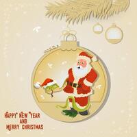 Illustration of the New Year and Christmas A snake wraps around Santa Claus in a Christmas tree ball hanging on a branch vector