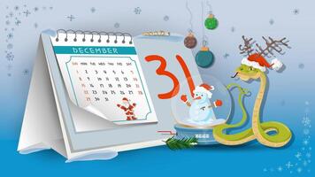 Illustration of New Year and Christmas a snake with a glass ball on a calendar background vector