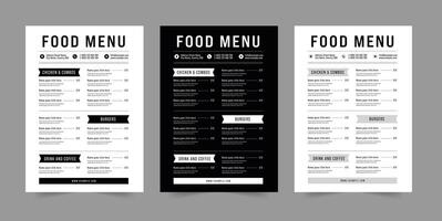 Food Menu Layout in Three Colors Food Restaurant Menu Template Restaurant Menu Design. vector