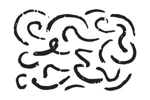 Chalk abstract lines and strokes. Crayon hand drawn pencil curve lines. Charcoal uneven scribbles, black strokes set vector