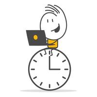 Flexible working hours. Businessman working from home with laptop. vector