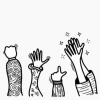 Applaud hands in doodle style. Hand drawn clapping human hands doodle set. vector